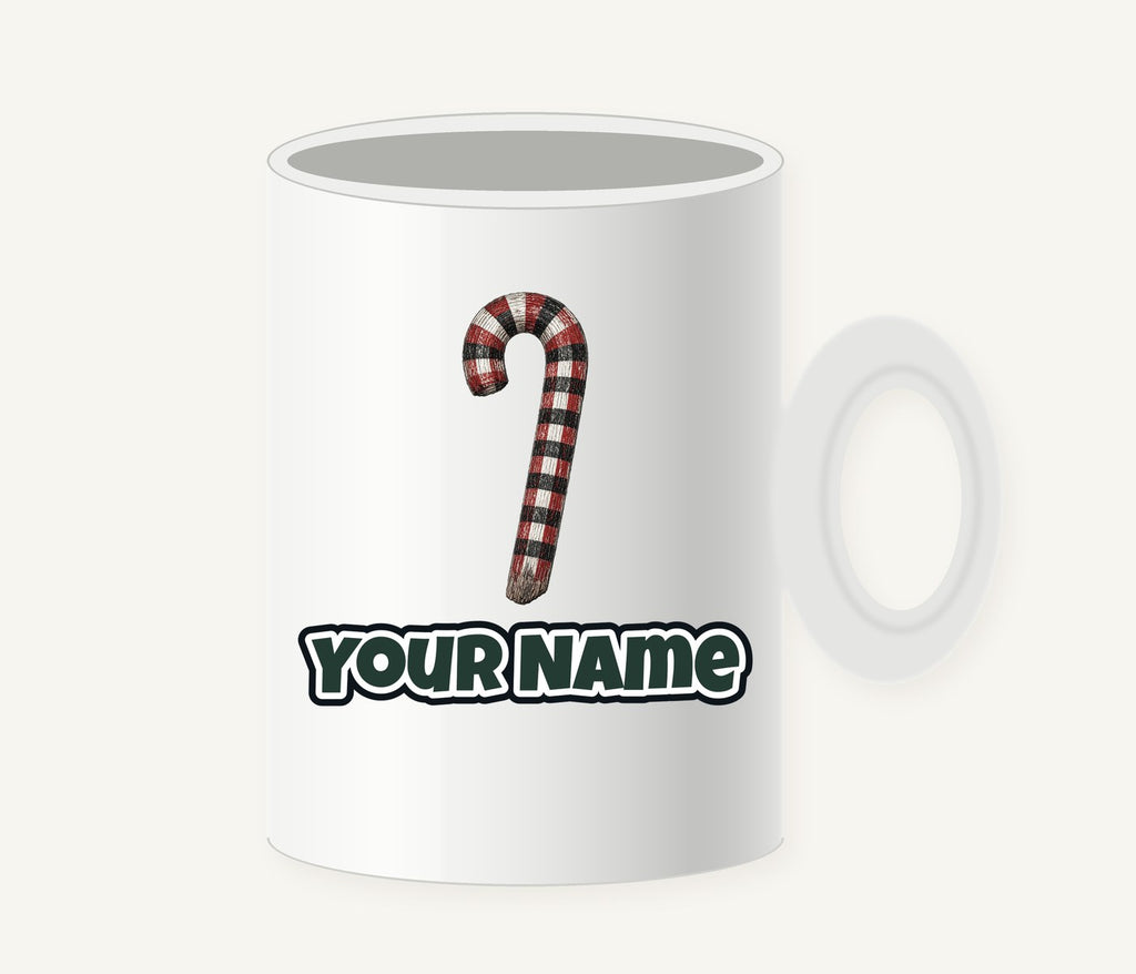 Check Painted Candy Cane Personalised Christmas Mug