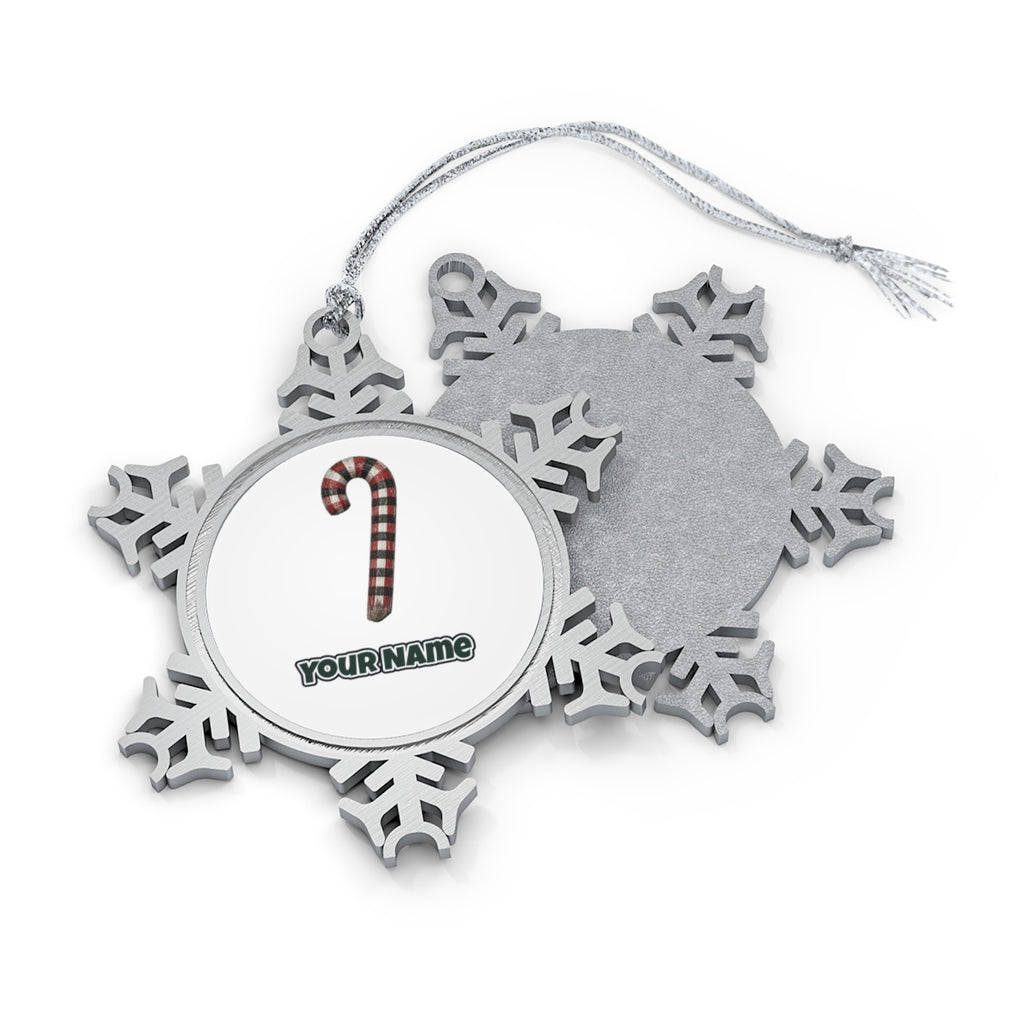 Check Painted Candy Cane Personalised Pewter Christmas Ornament