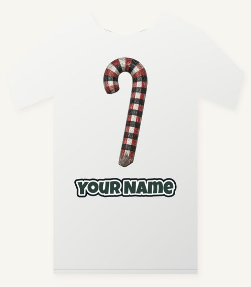 Check Painted Candy Cane Personalised Christmas T-Shirt and Hoodie
