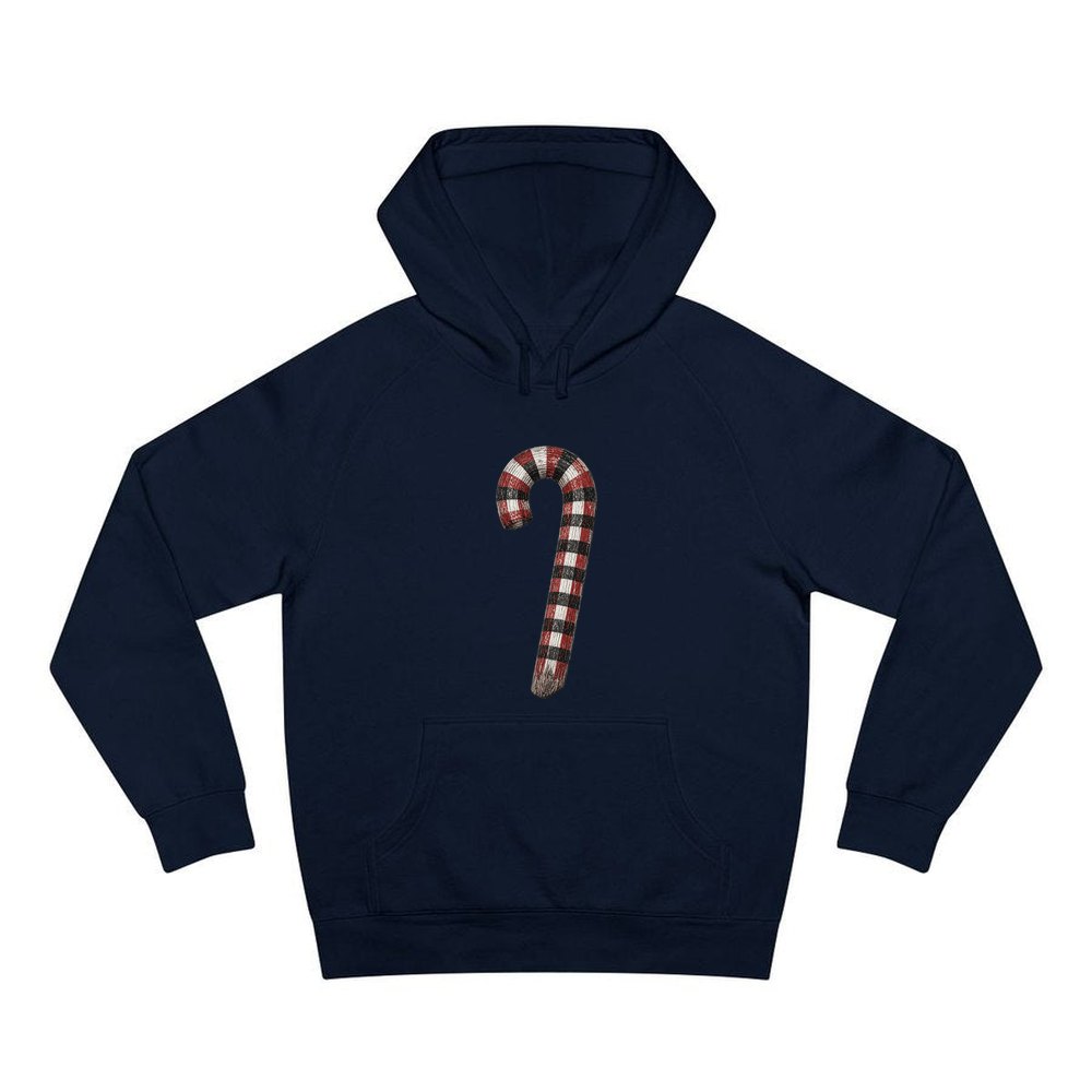 Check Painted Candy Cane personalised Christmas hoodie in navy
