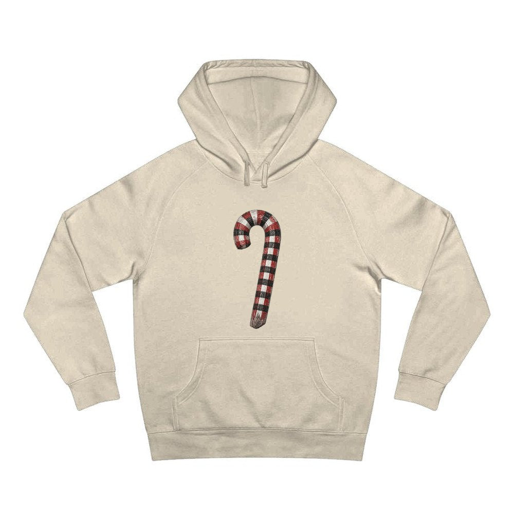 Check Painted Candy Cane personalised Christmas hoodie in sand