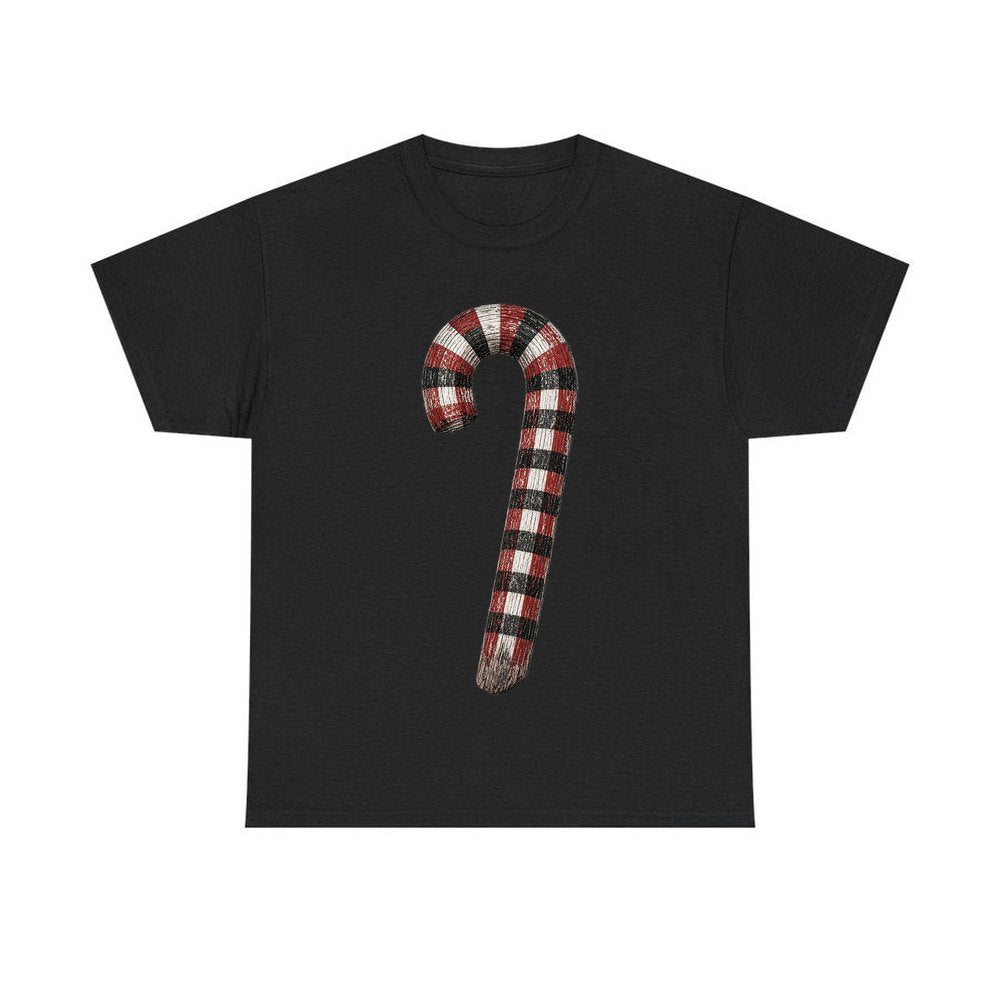 Check Painted Candy Cane personalised Christmas T-shirt in black
