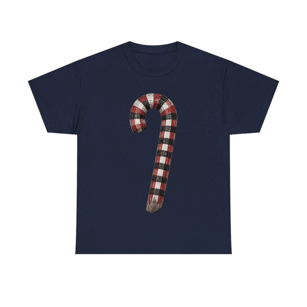 Check Painted Candy Cane personalised Christmas T-shirt in navy