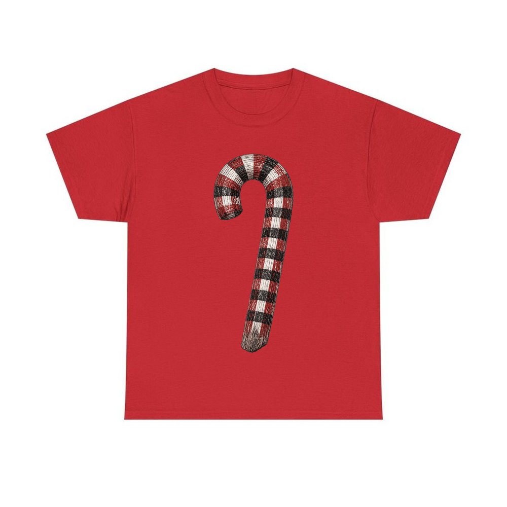 Check Painted Candy Cane personalised Christmas T-shirt in red