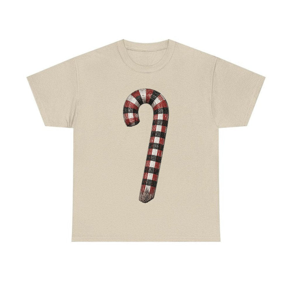 Check Painted Candy Cane personalised Christmas T-shirt in sand