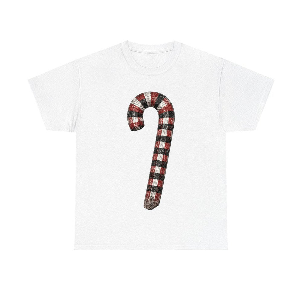 Check Painted Candy Cane personalised Christmas T-shirt in white