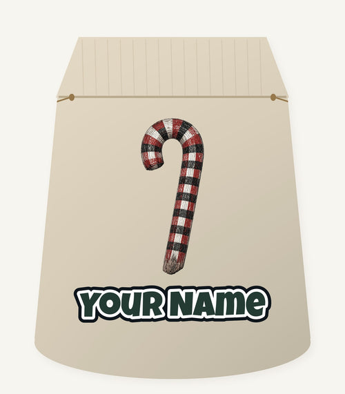 Check Painted Candy Cane Personalised Santa Sack