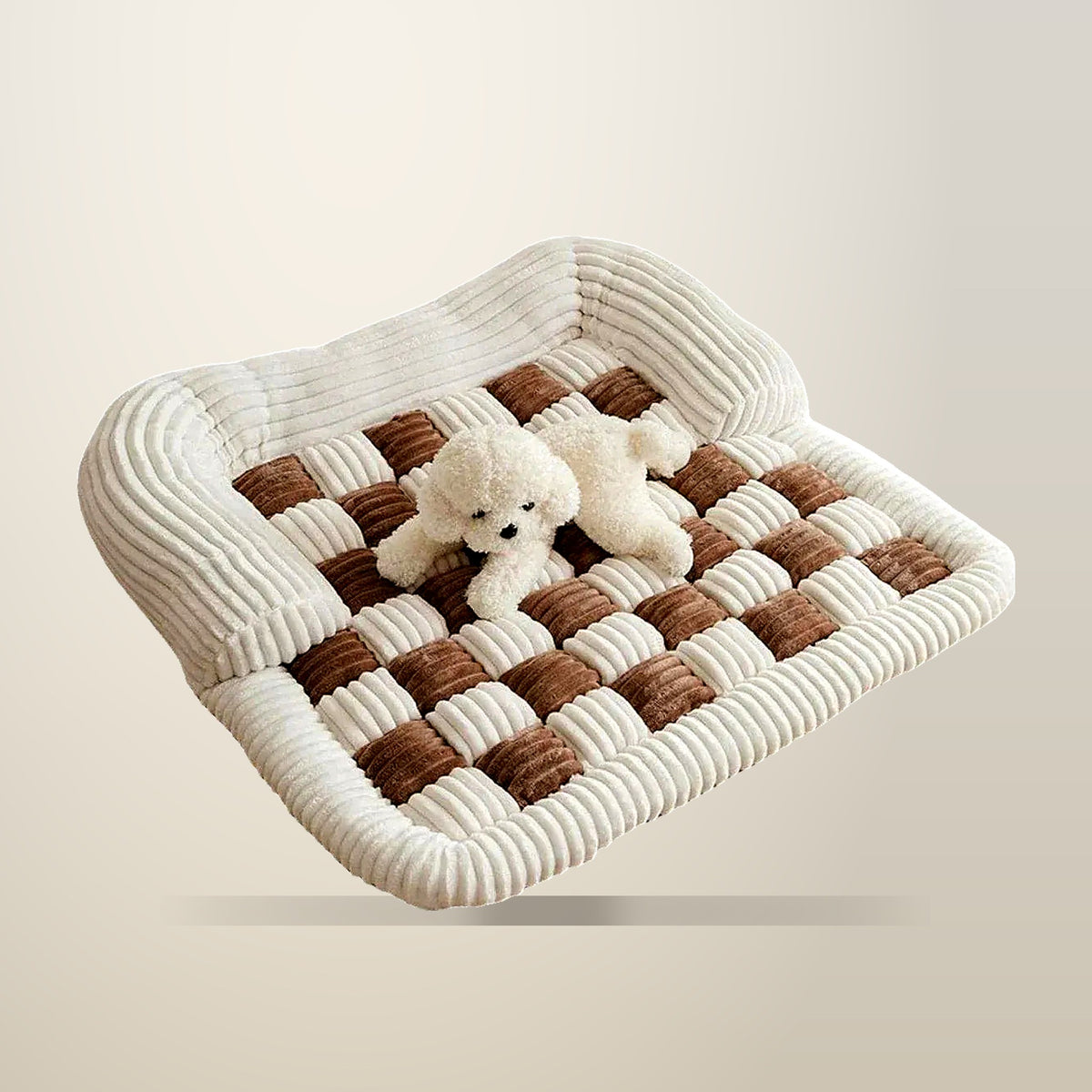 Checkerboard Pet Mat, Black and Dark Brown, 70 cm, on a plain cream background