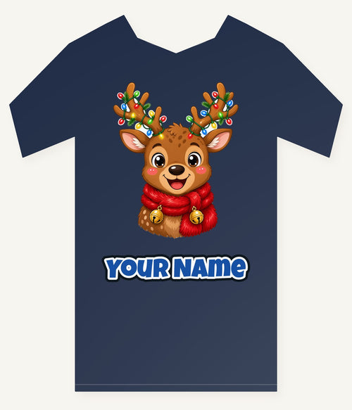 Cheeky Reindeer Fairy Lights Personalised Kids Tee and Baby Bodysuit
