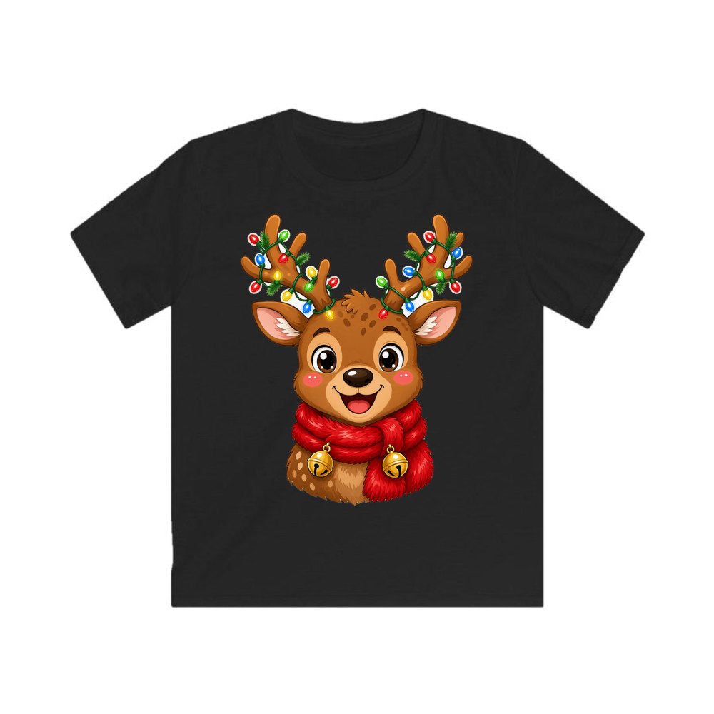 Cheeky Reindeer Fairy Lights personalised kids Christmas tee in black
