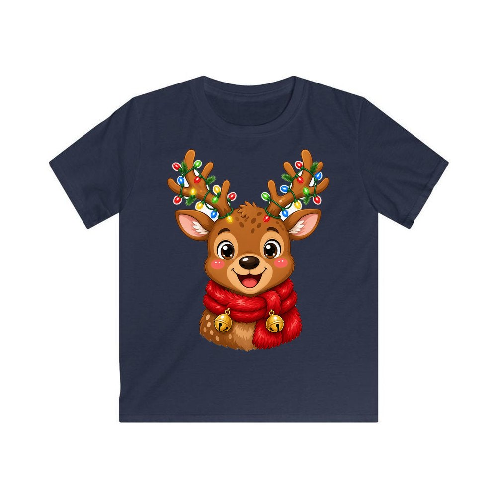 Cheeky Reindeer Fairy Lights personalised kids Christmas tee in navy
