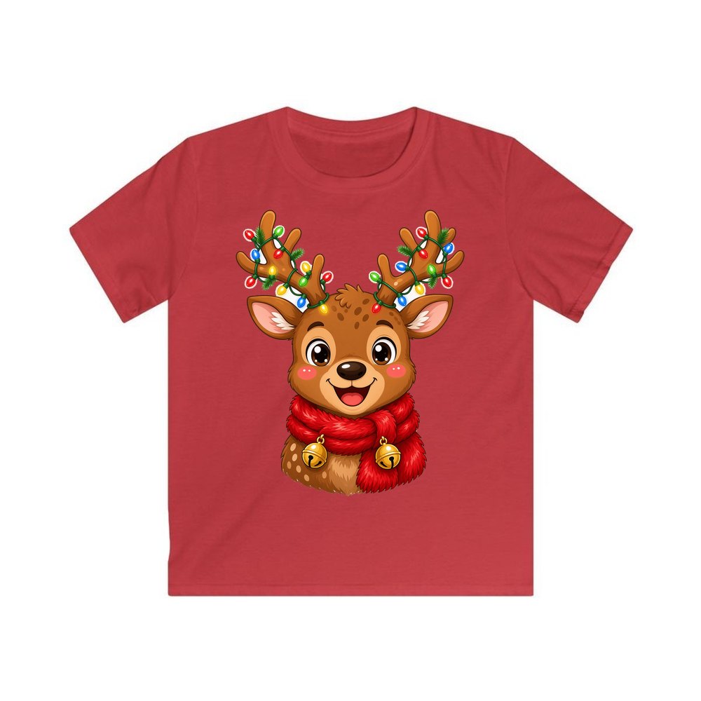 Cheeky Reindeer Fairy Lights personalised kids Christmas tee in red