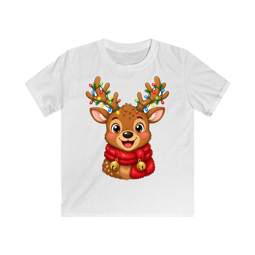 Cheeky Reindeer Fairy Lights personalised kids Christmas tee in white