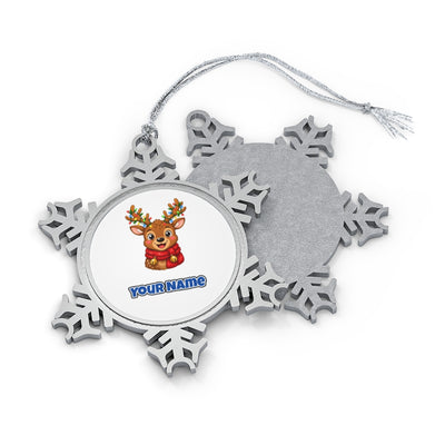 Cheeky Reindeer Fairy Lights Personalised Pewter Christmas Ornament