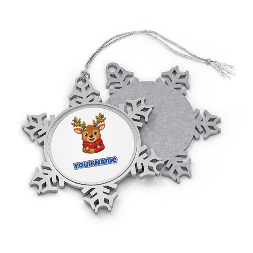 Cheeky Reindeer Fairy Lights Personalised Pewter Christmas Ornament