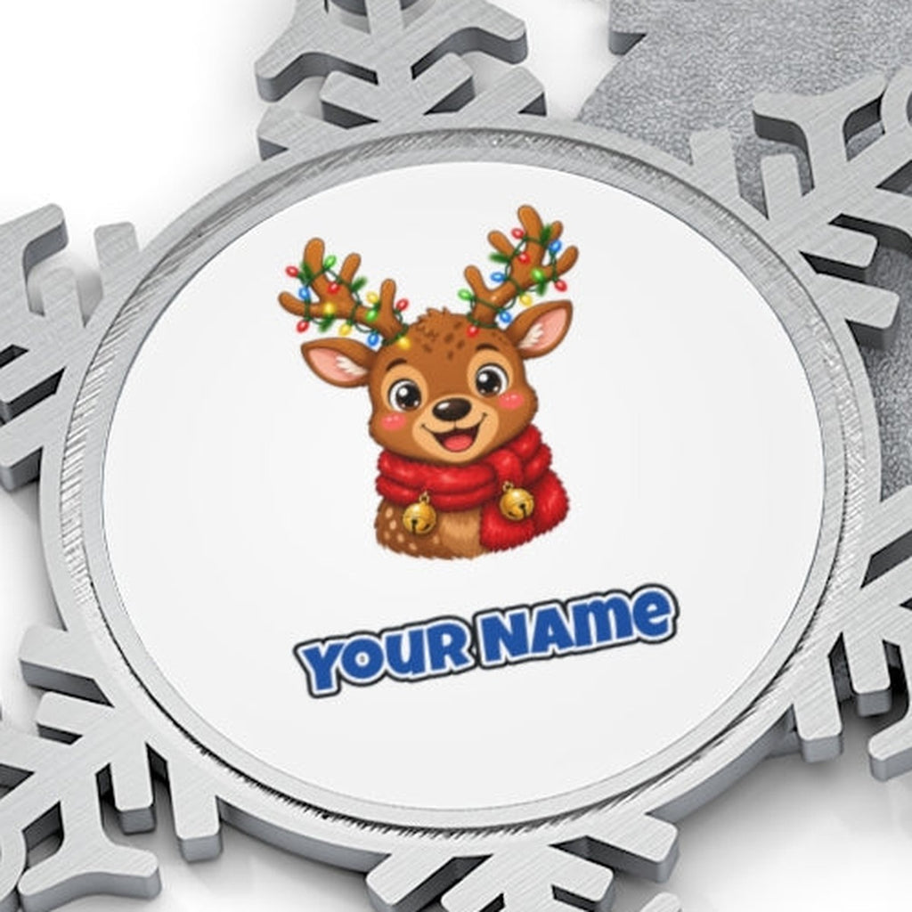 Cheeky Reindeer Fairy Lights Personalised Pewter Christmas Ornament