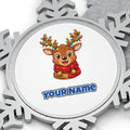 Cheeky Reindeer Fairy Lights Personalised Pewter Christmas Ornament