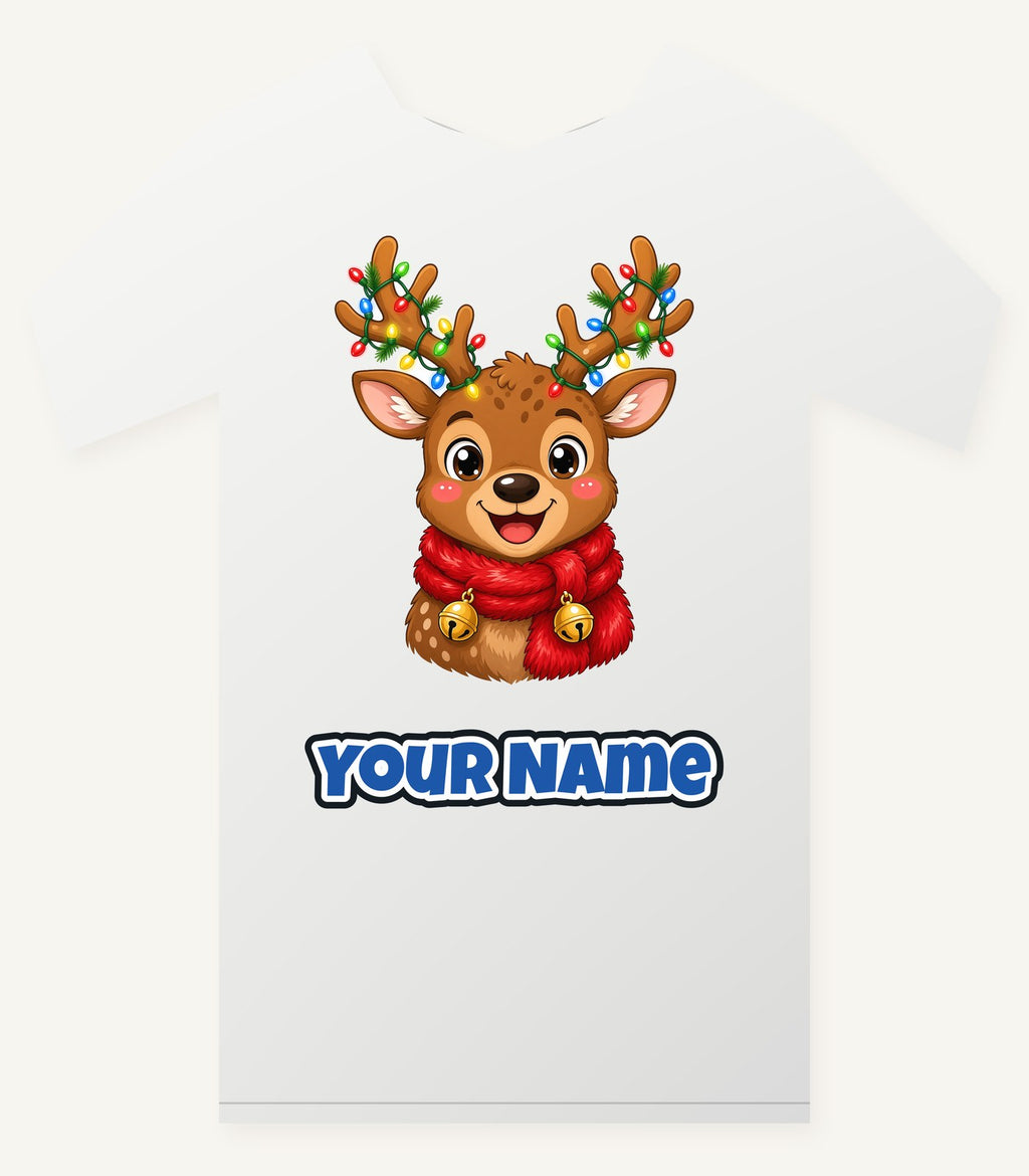 Cheeky Reindeer Fairy Lights Personalised Christmas T-Shirt and Hoodie