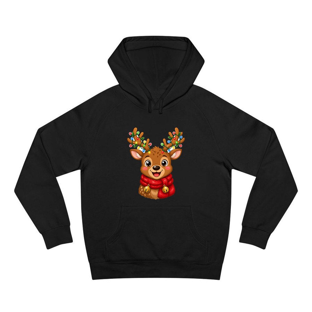 Cheeky Reindeer Fairy Lights personalised Christmas hoodie in black