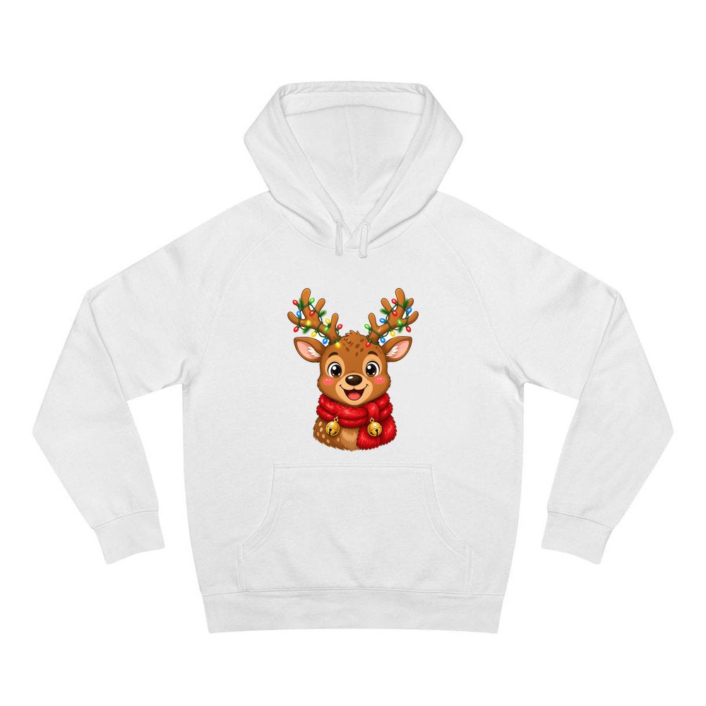 Cheeky Reindeer Fairy Lights personalised Christmas hoodie in white