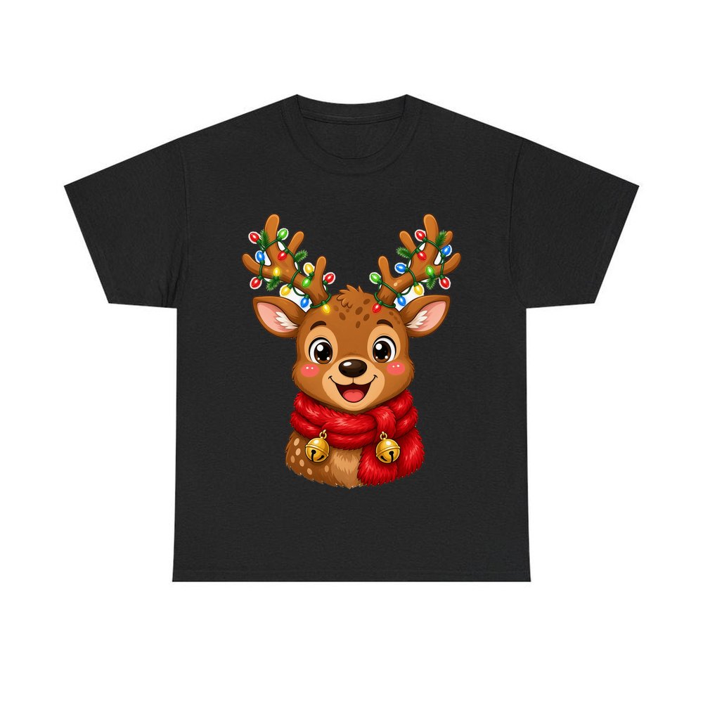 Cheeky Reindeer Fairy Lights personalised Christmas T-shirt in black