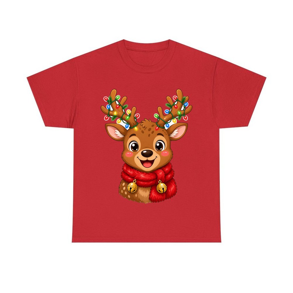 Cheeky Reindeer Fairy Lights personalised Christmas T-shirt in red