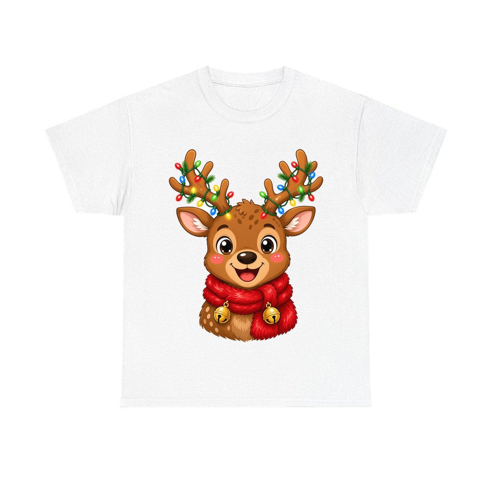 Cheeky Reindeer Fairy Lights personalised Christmas T-shirt in white