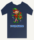 Cheerful Elf With Gift Sack Personalised Kids and Baby Christmas Tee