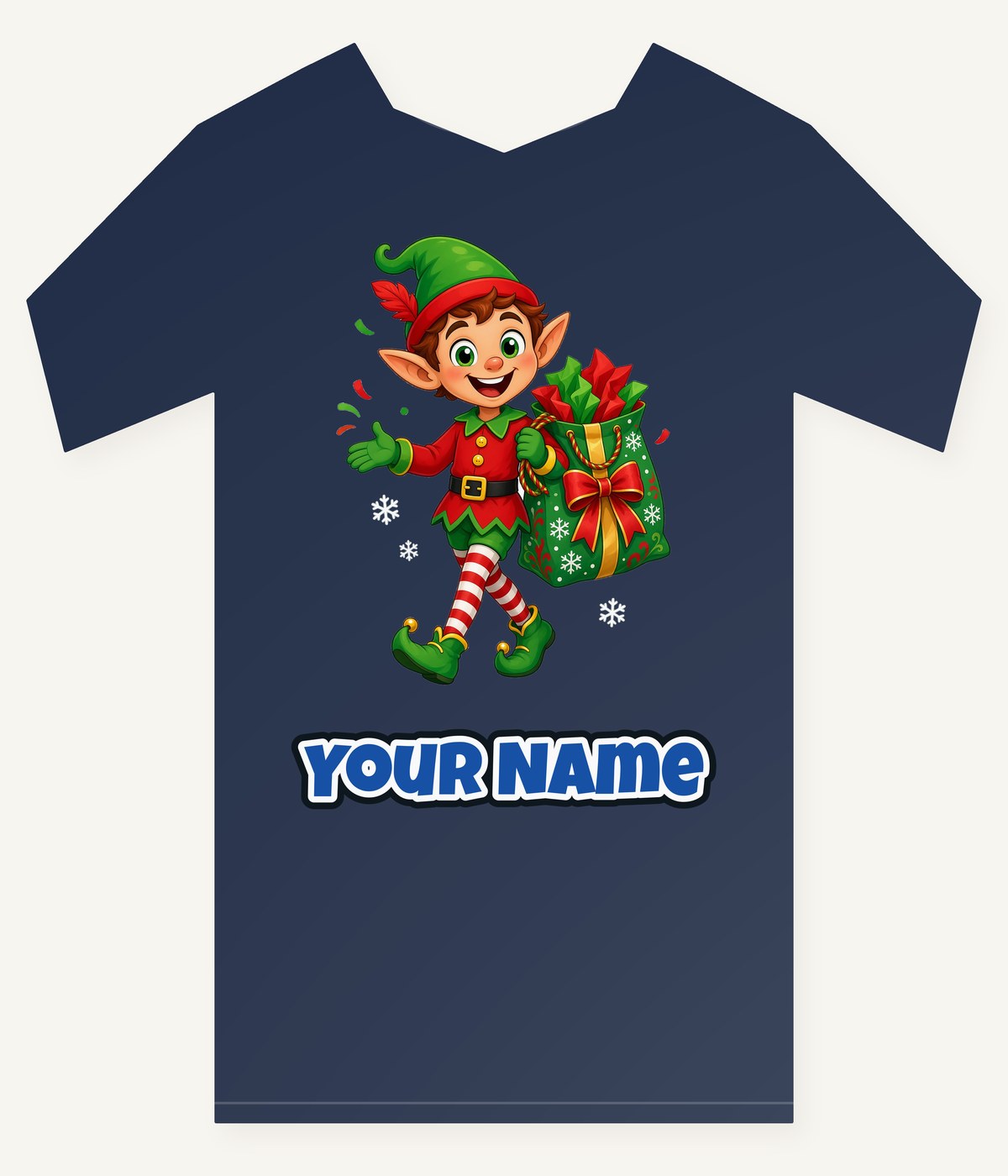 Cheerful Elf With Gift Sack Personalised Kids and Baby Christmas Tee