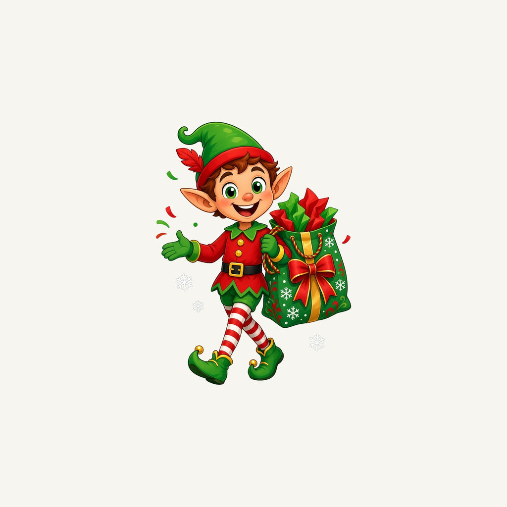 Cheerful Elf With Gift Sack Personalised Christmas Mug