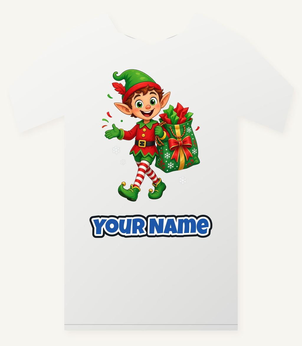 Cheerful Elf With Gift Sack Personalised Christmas T-Shirt and Hoodie