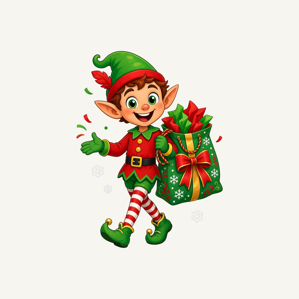 Cheerful Elf With Gift Sack Personalised Santa Sack