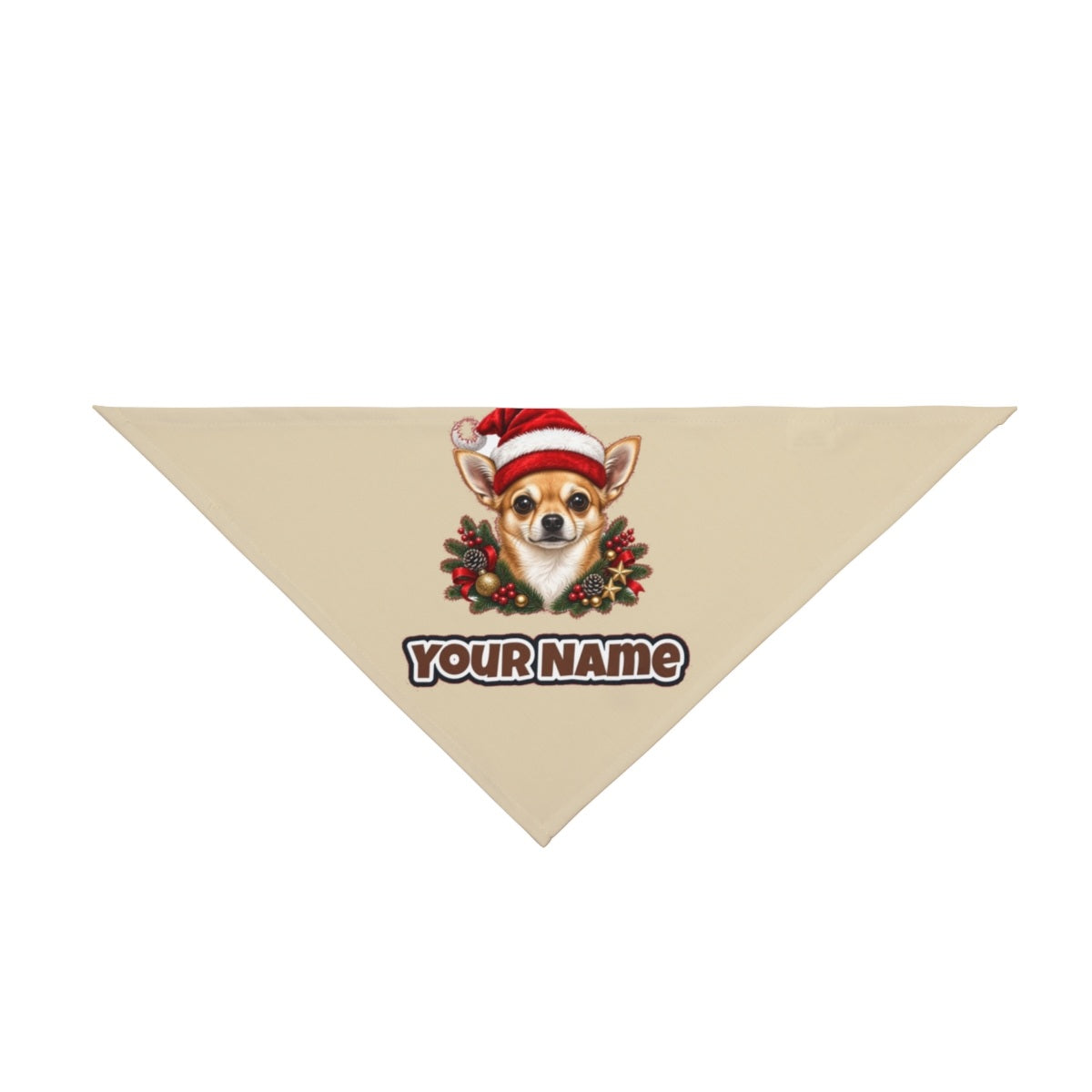 Chihuahua personalised Christmas pet bandana in beige, tie-on style