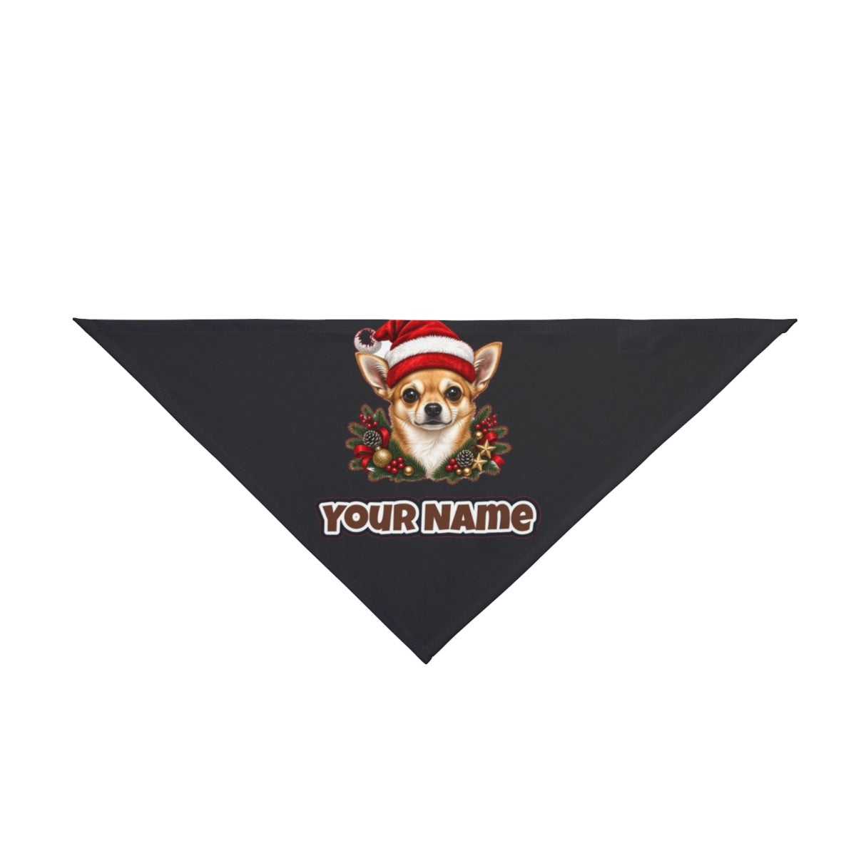 Chihuahua personalised Christmas pet bandana in black, tie-on style