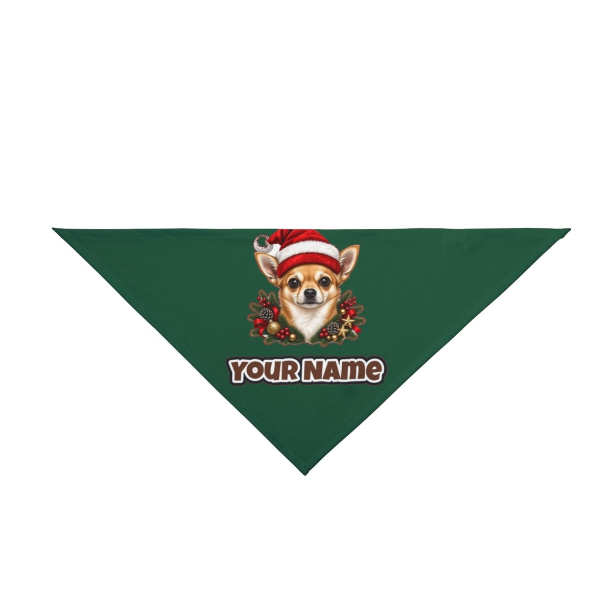 Chihuahua personalised Christmas pet bandana in green, tie-on style