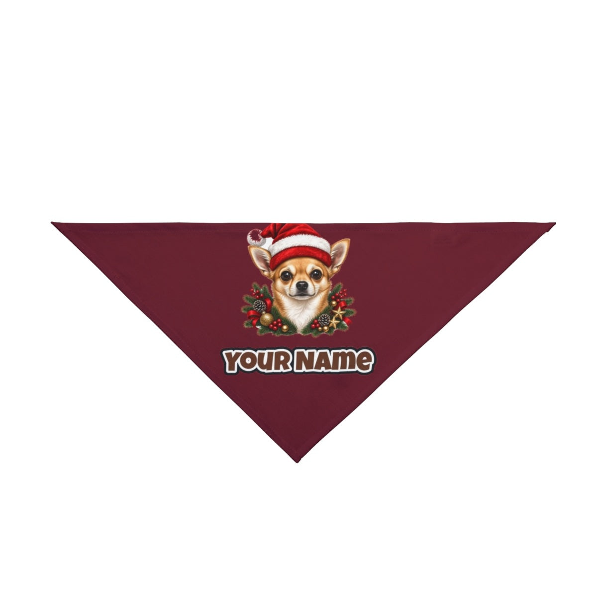 Chihuahua personalised Christmas pet bandana in maroon, tie-on style