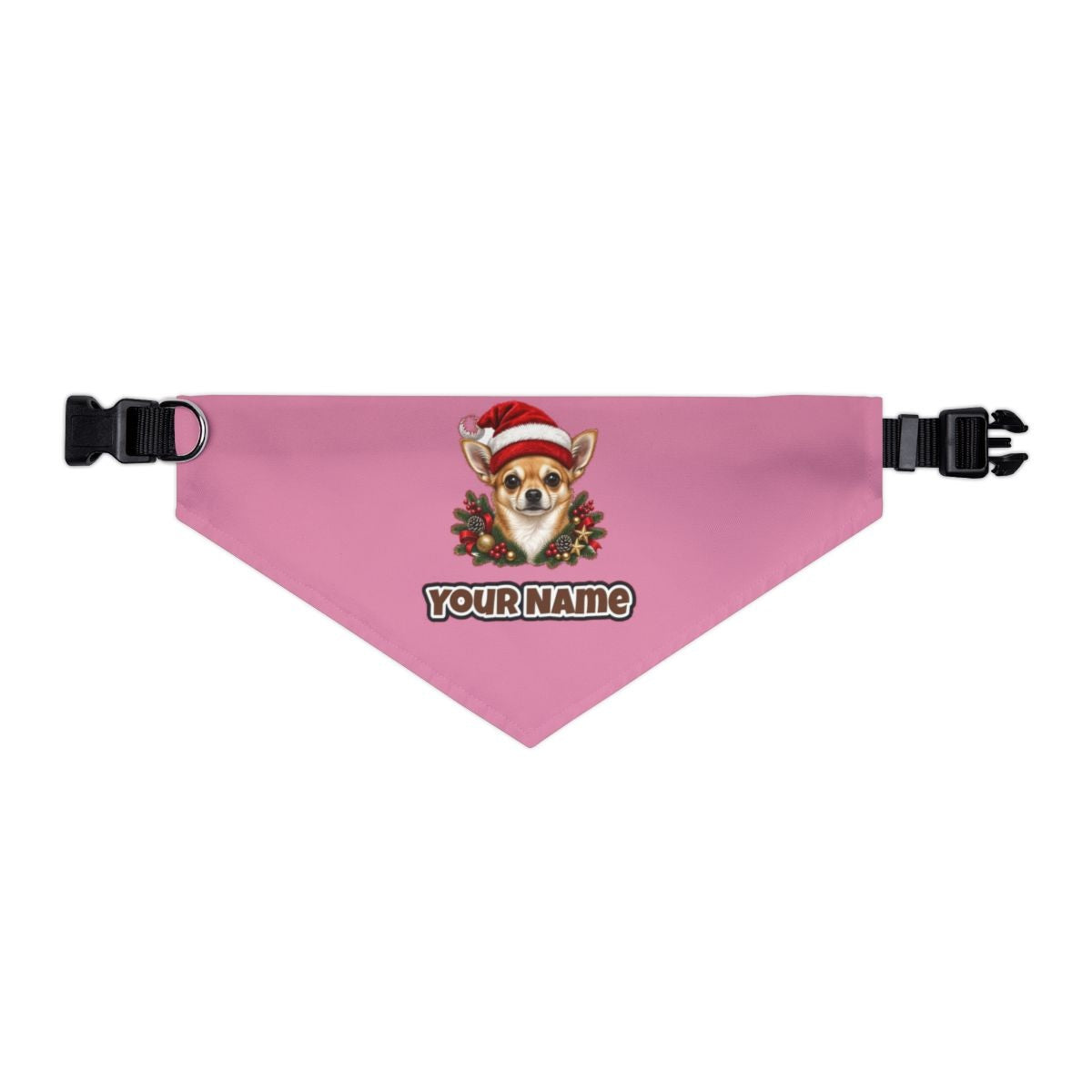 Chihuahua personalised Christmas pet bandana in pink, collar with buckle