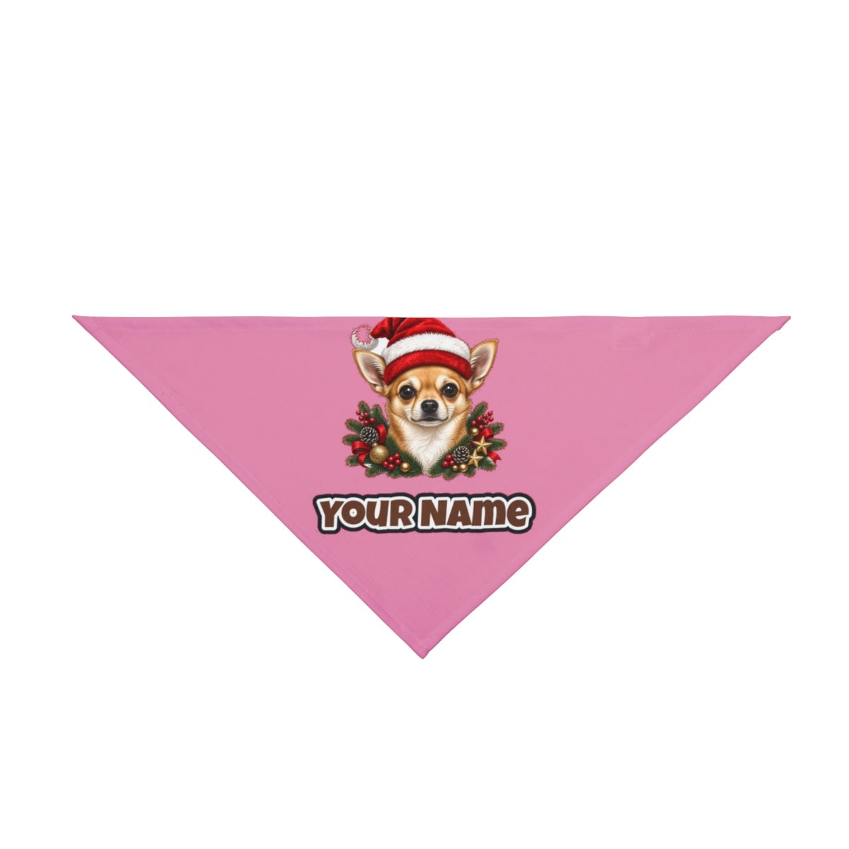 Chihuahua personalised Christmas pet bandana in pink, tie-on style