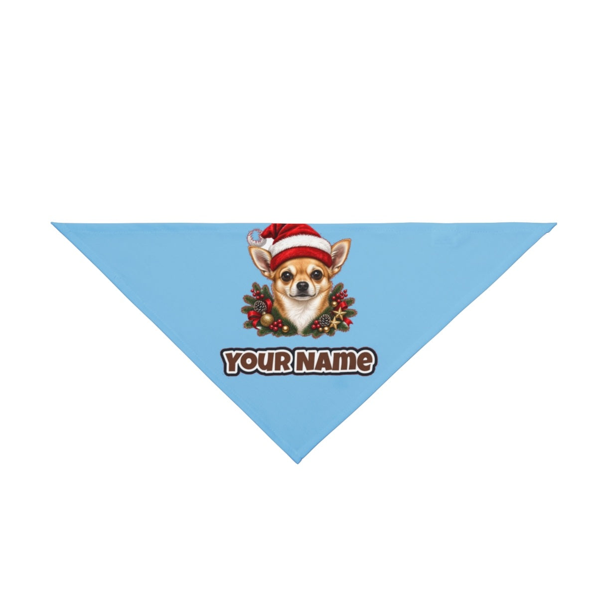 Chihuahua personalised Christmas pet bandana in sky blue, tie-on style
