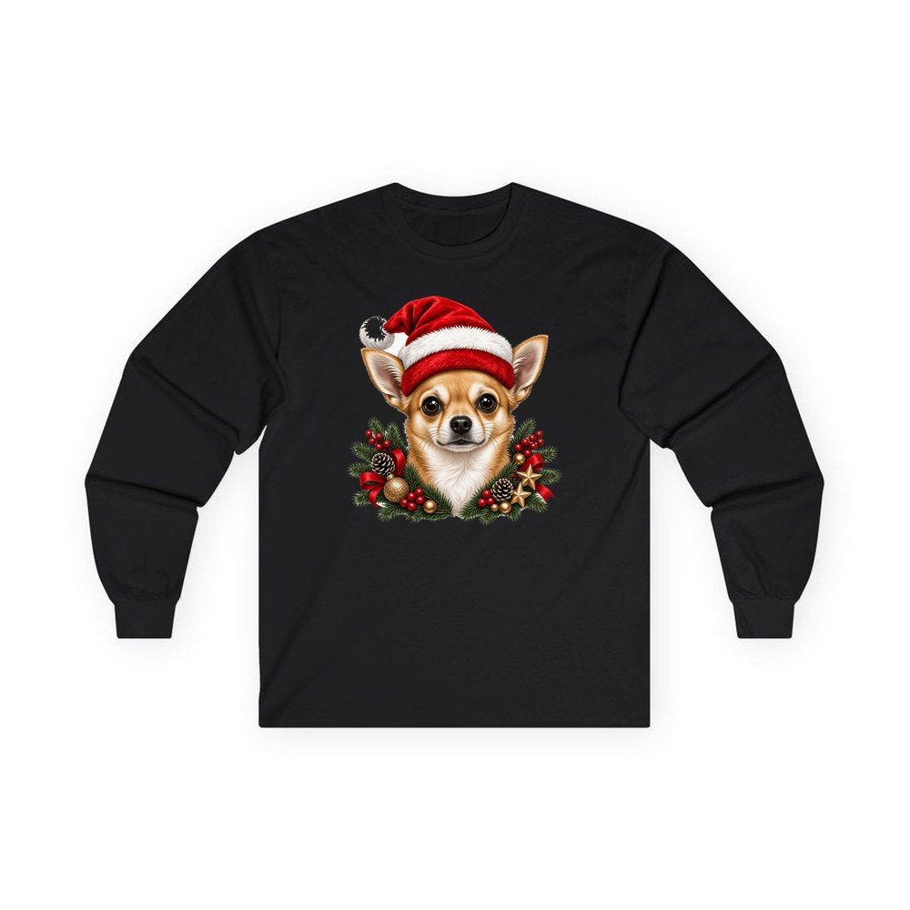 Chihuahua personalised long sleeve Christmas T-shirt in black