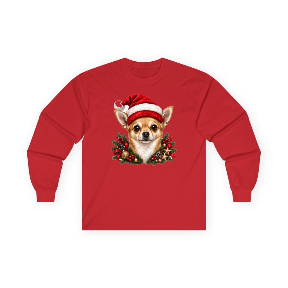 Chihuahua personalised long sleeve Christmas T-shirt in red