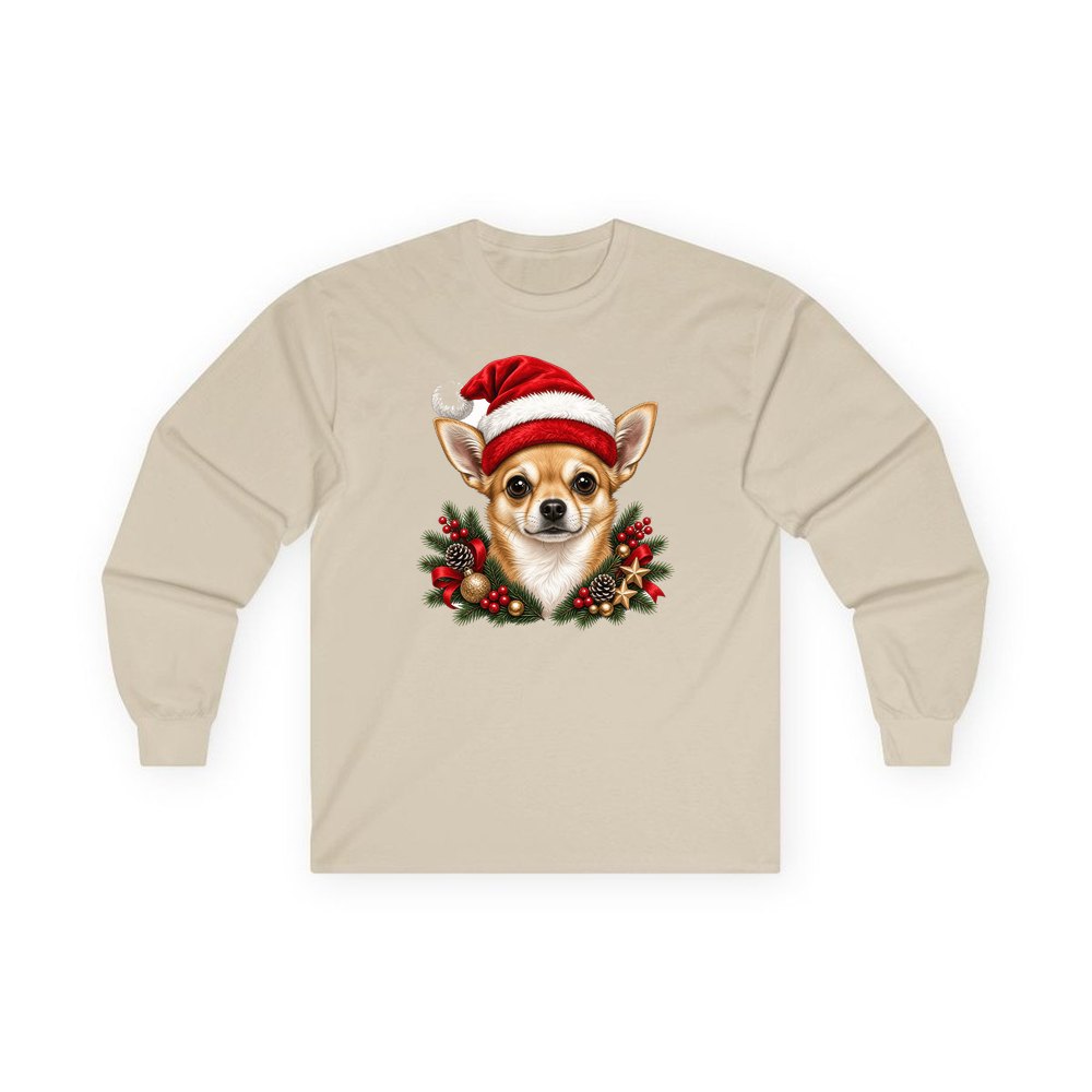 Chihuahua personalised long sleeve Christmas T-shirt in sand