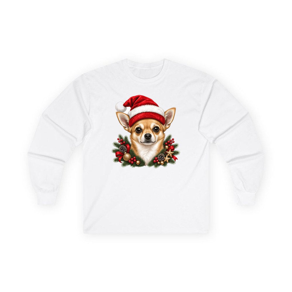Chihuahua personalised long sleeve Christmas T-shirt in white