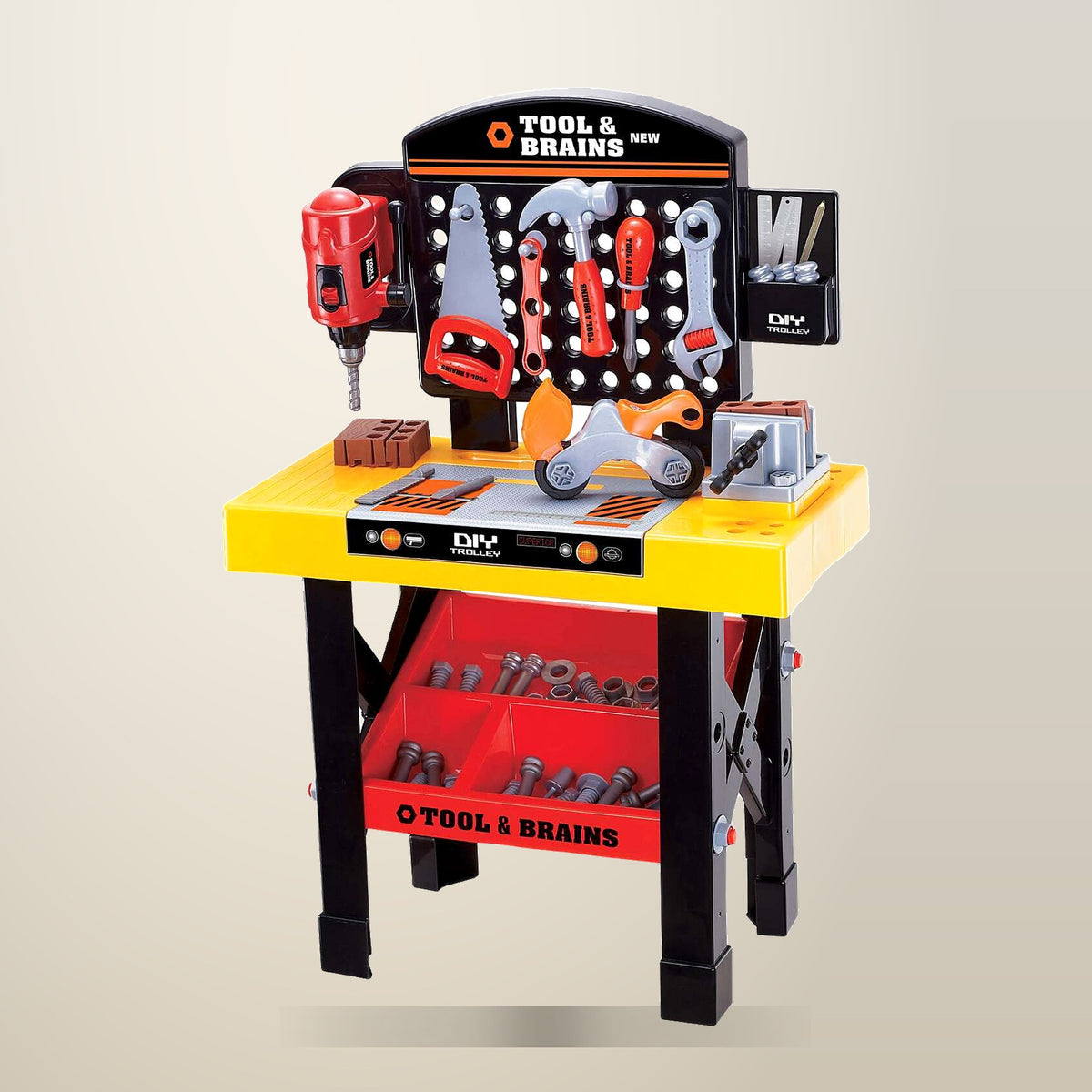 GEM Toys Tool Workbench Playset, Black, 75 cm, on a plain cream background
