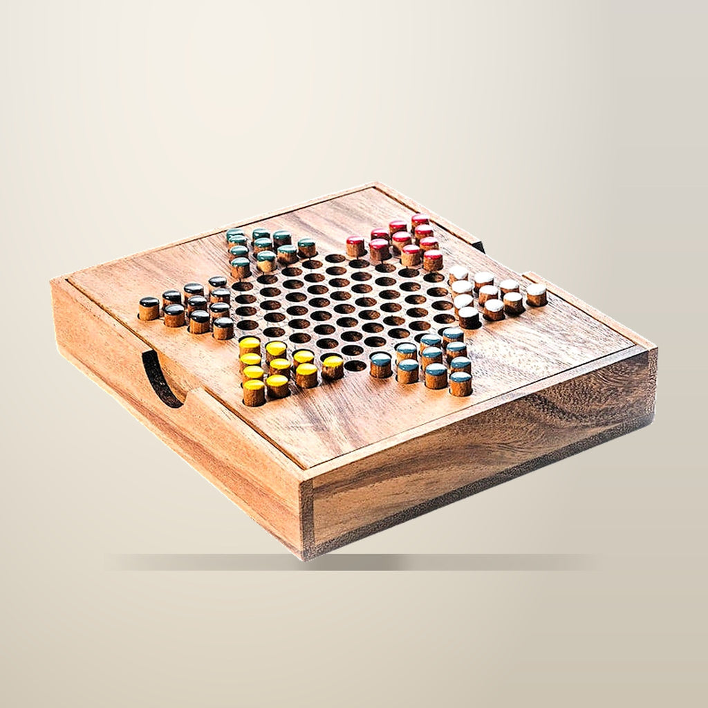 CraftedTimberCreations Chinese Checkers Board Game, on a plain cream background