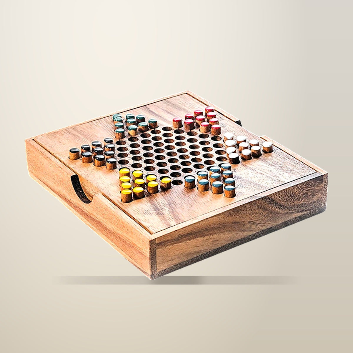 CraftedTimberCreations Chinese Checkers Board Game, on a plain cream background