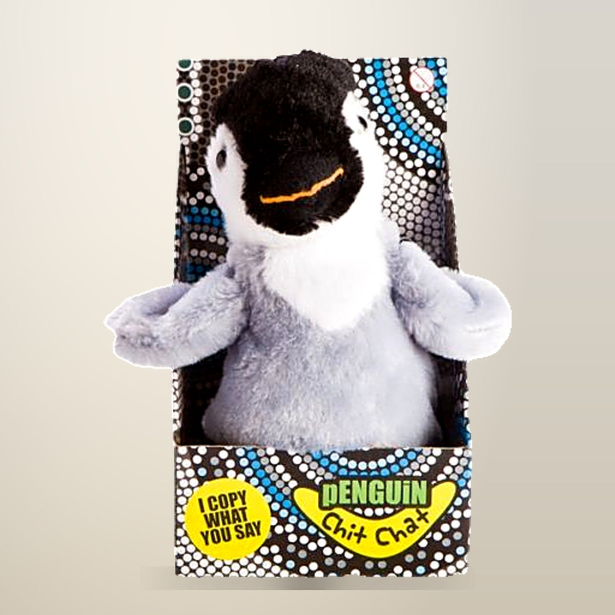 Chit Chat Talking Copy Penguin Novelty Toy, on a plain cream background
