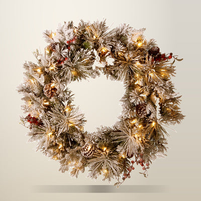 Christabelle Snowy Bedford Wreath with LED Lights, 61 cm