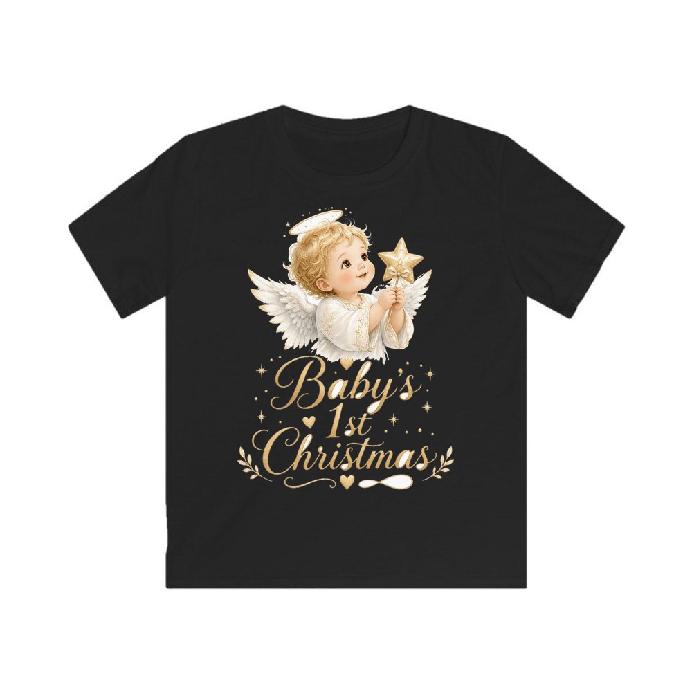 Christmas Angel Baby personalised kids Christmas tee in black