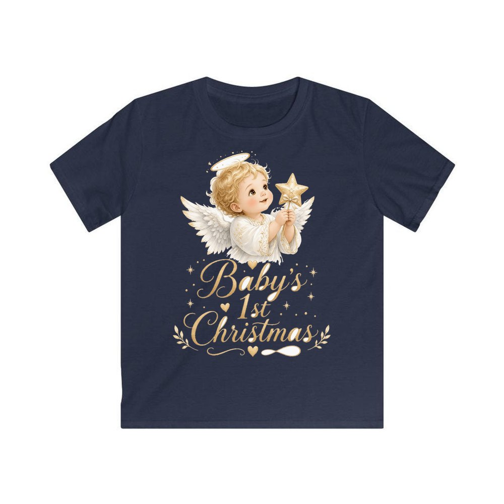 Christmas Angel Baby personalised kids Christmas tee in navy